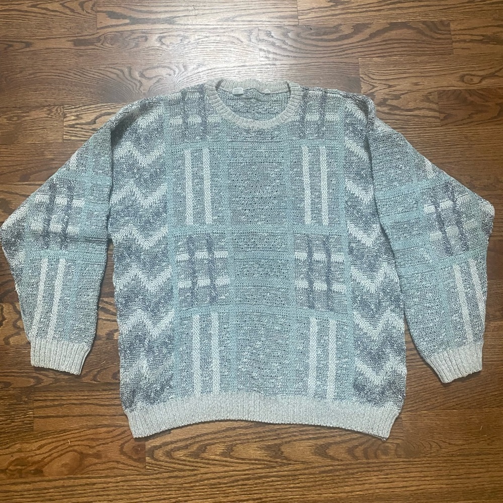 Vintage Linen-Blend White/Gray Men’s Longsleeve Sweater-size XL